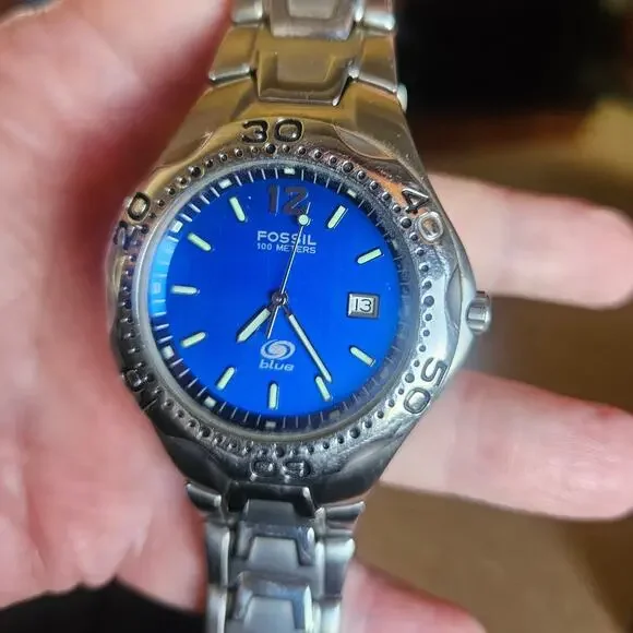 Fossil Men's Blue Watch 100M Stainless Steel Water Resist AM3421 - Picture 3 of 12